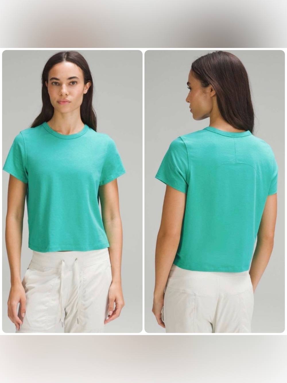 Lululemon Classic Fit Crewneck Semi Cropped Cotton Blend Women’s Tee in Green